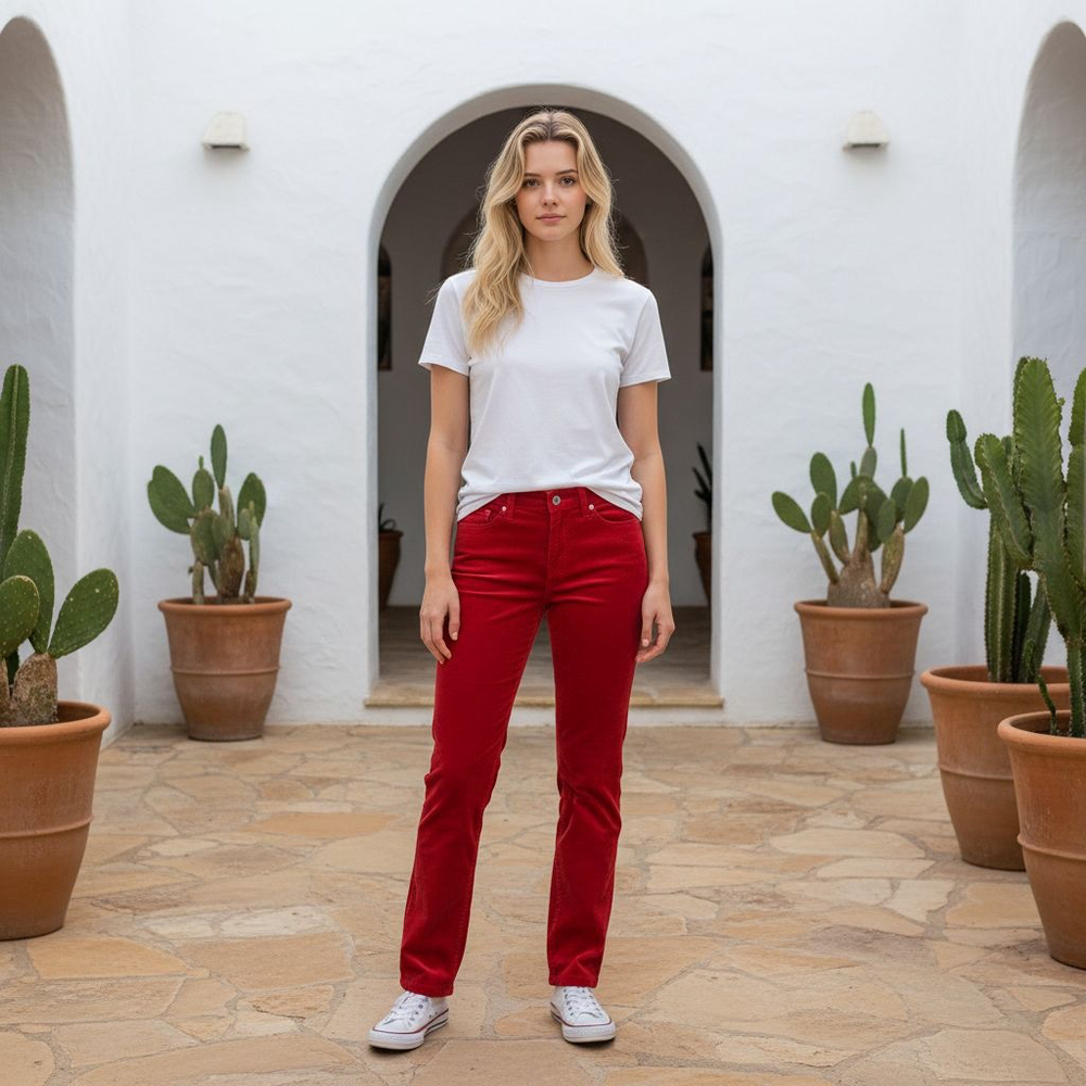 Women's Theory Red Corduroy Quiet Luxe Straight Leg Pants Size 4